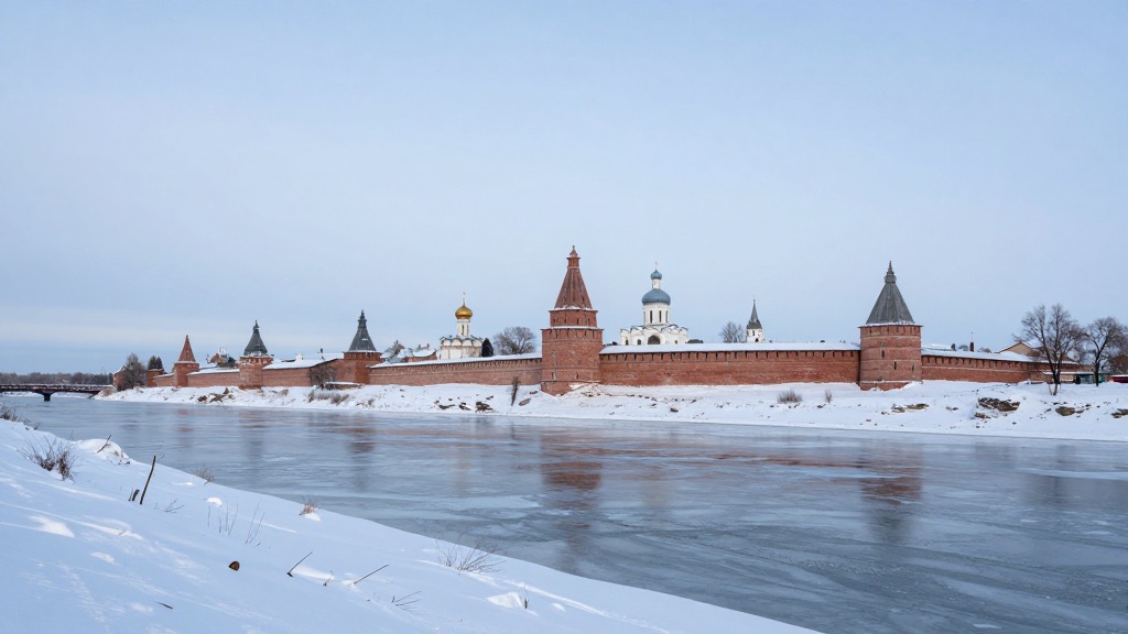 Зарайский кремль над рекой Осётр зимой
