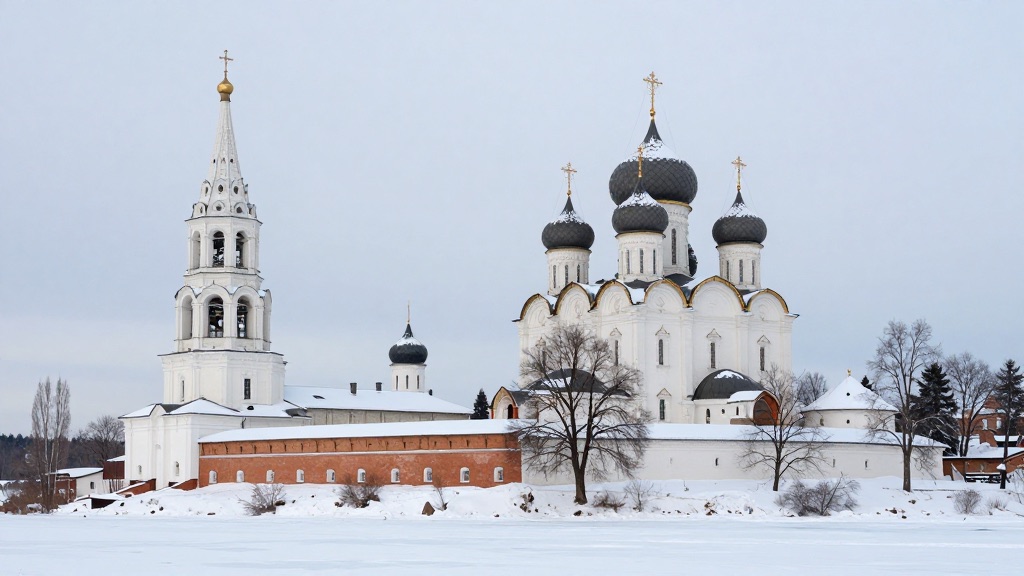 Монастырский ансамбль Нило-Столобенской пустыни зимой
