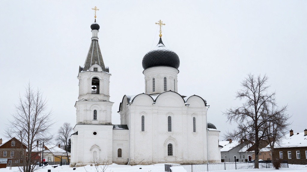 Храм в историческом центре Рузы зимой