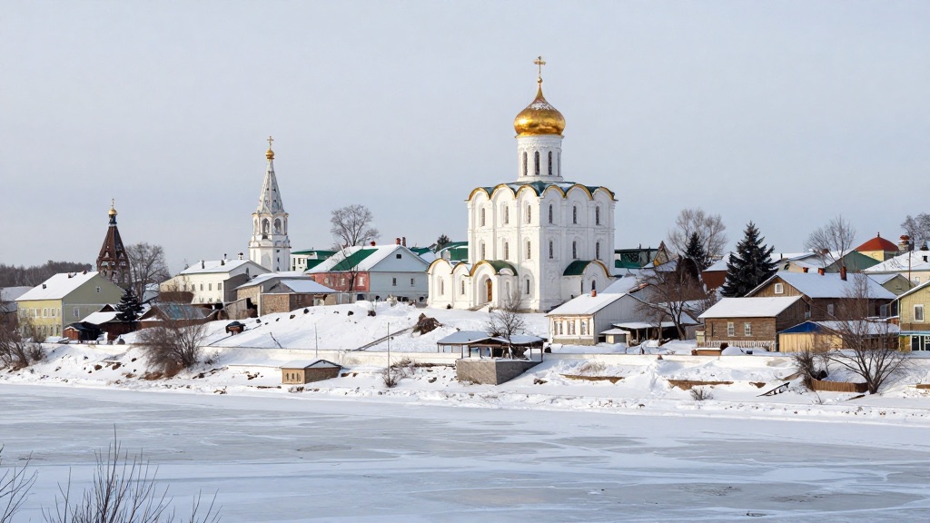 Зимняя панорама Серпухова над рекой