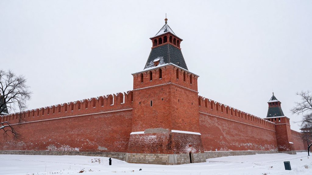 Смоленская крепостная стена с башней зимой